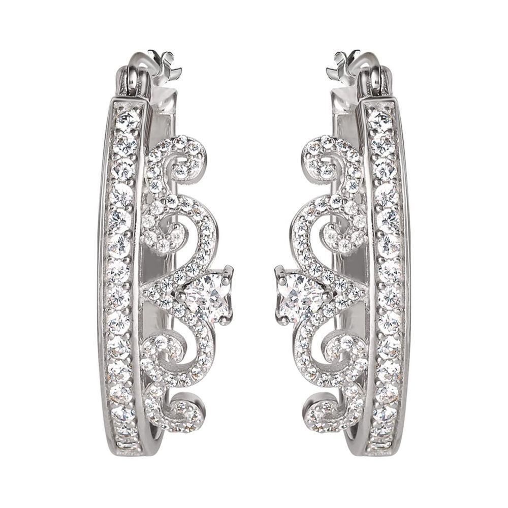 NWT 18k Disney Diamond Cinderella Tiara Princess Hoop Earrings Disney gift box